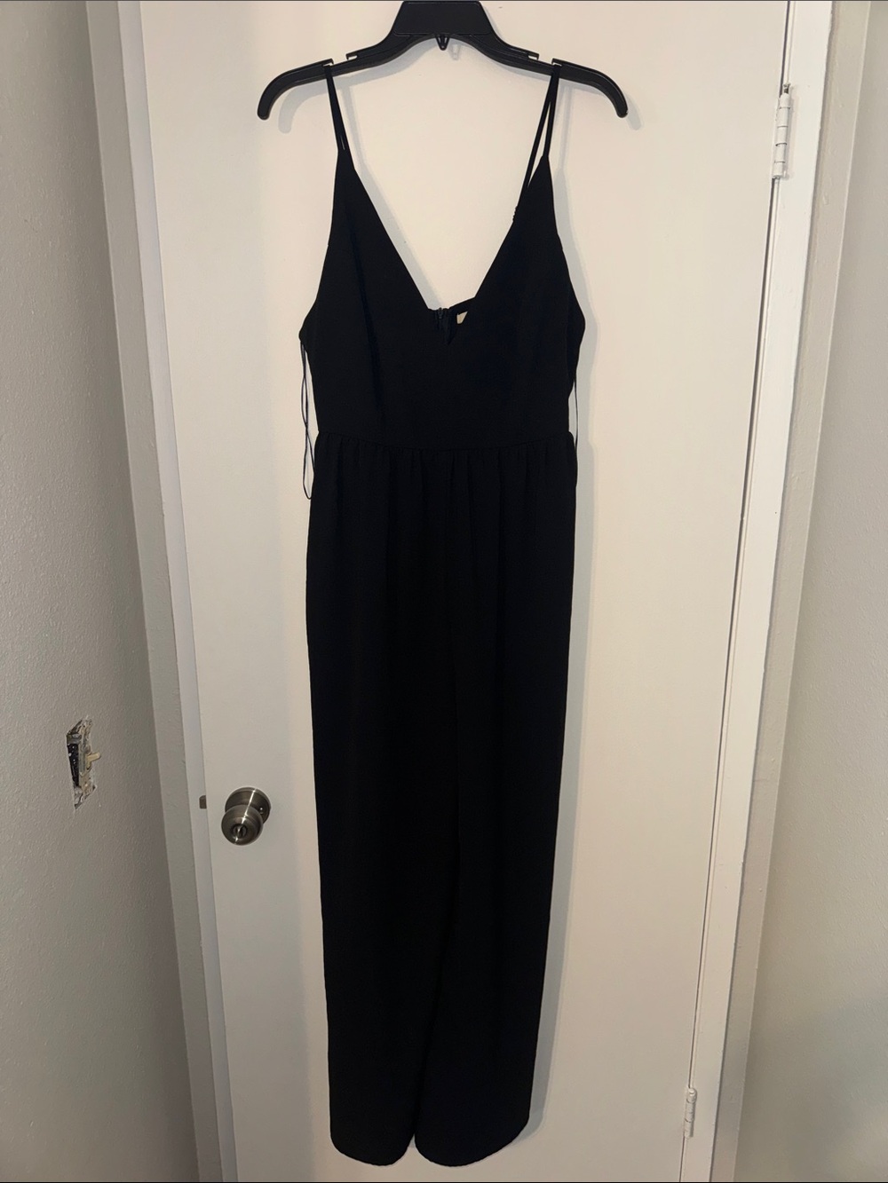Cozy Casual Black Spaghetti-Strap Jumpsuit